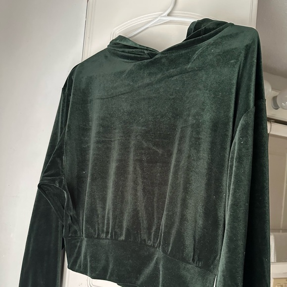 Express Tops - Express Velvet Green Hooded Top